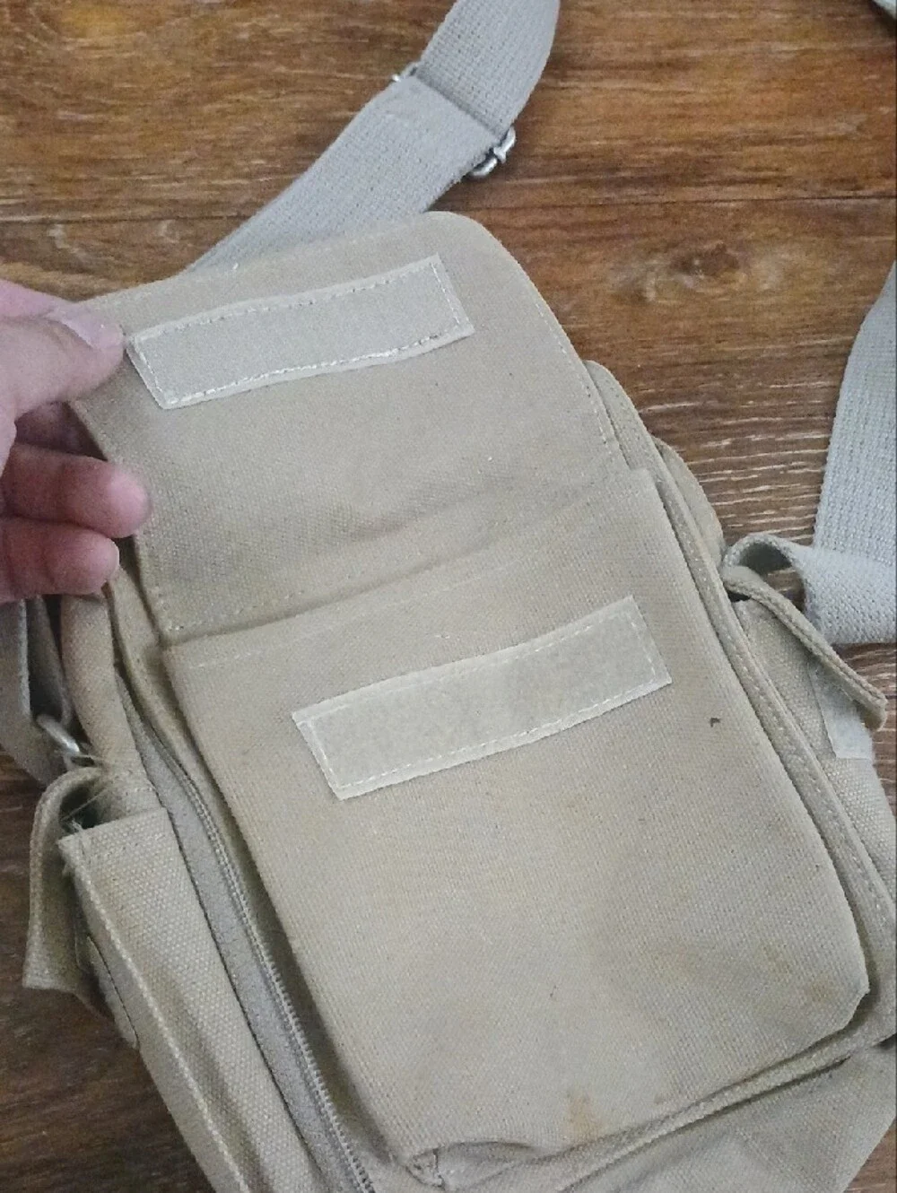 Men's Beige Canvas Crossbody Bag - Compact Everyday Shoulder Bag